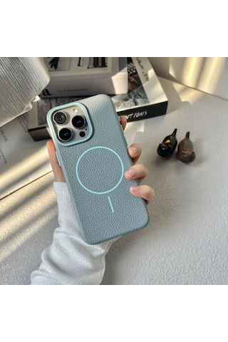 Apple Uyumlu iPhone 15 Plus Beats Magsafe Deri Görünümlü Silikon Kılıf Kapak Turkuaz