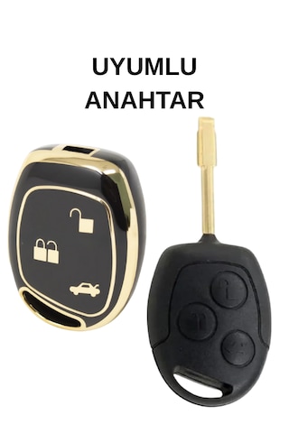 Ford Fiesta Mondeo Focus Transit Fusion 3 Buton Nano Anahtar Kılıfı Siyah-gold