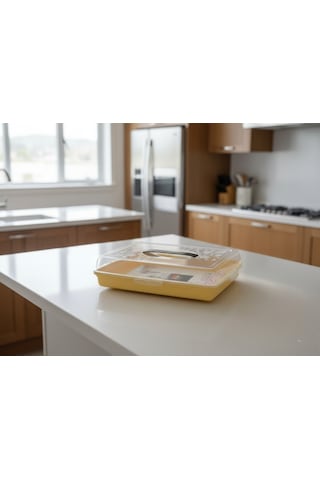 Dikdörtgen Börek Taşıma Kabı Kilitli Kapaklı 45x30x10 Cm Sarı