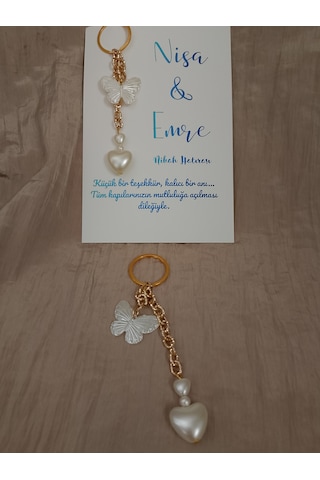 Kalpli Kelebek Anahtarlık Nişan /nikah / Düğün Hatırası 10 Adet Gold