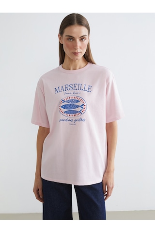 Lc Waikiki Lc Waıkıkı Pembe Oversize %100 Pamuklu Kadın Tişört