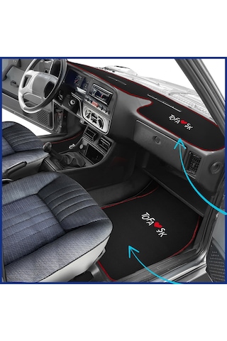 Tofaş Şahin Doğan Kartal Siyah Renk Oto Halı Paspas Seti + Yüksek Torpido Koruma Kaplama Halısı