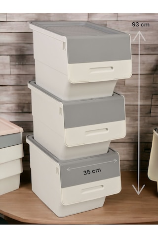 Technow Motek 33 Litre Beyaz Gri Tekerlekli 3 33 Lt 3'lü Set Organizer + Temizlik Seti Gri - Beyaz
