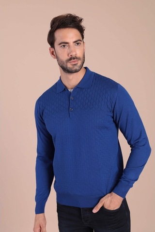 Ferraro Polo Yaka Superfine Yün Kazak - Saks Saks (490432989) Saks