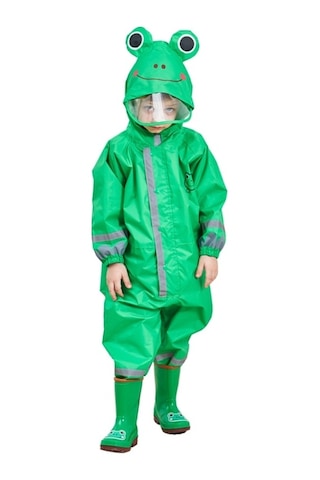 Çocuk Tek Parça Yağmurluk Erkek Ve Kız Hafif Kapşonlu Panço Yeşil