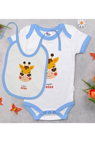 Bk Kids Super Hero Tasarımlı Mavi Bebek Body Zıbın Ve Mama Önlüğü Çok Renkli