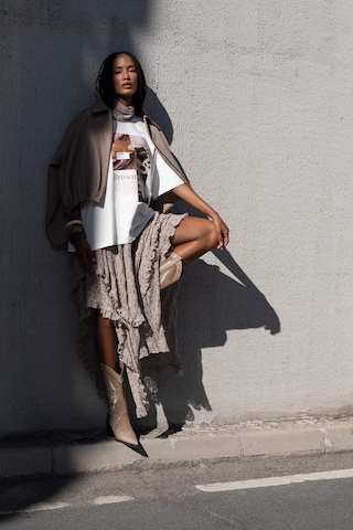 Mireya Asimetrik Vizon Dantel Etek Vizon