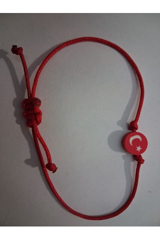 Set Kolye, Küpe, Makrome Bileklik Ay Yıldız, Türk Bayrağı, Kırmızı Boyalı, Tek Yüzlü Hediye Ambalajlı