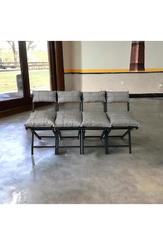 Modern Style Home Bahçe - Balkon, Iç Ve Dış Mekan Katlanır Metal Sandalye 4 Adet Açık Gri