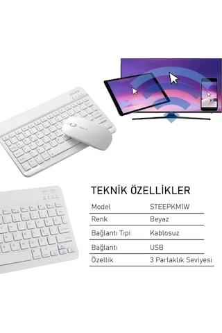 Steep Solid Magic Beyaz Şarjlı Bluetooth Klavye Mouse Set Optik