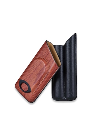 Lotus Wood Desen Deri Puro Kılıfı Kesicili 2li 62 Ring