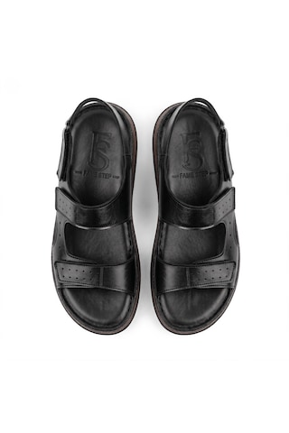 Fame Step Hakiki Deri Unisex Ortopedik Sandalet Yumuşak Taban Cırtlı Comfort Yazlık Günlük Terlik Siyah