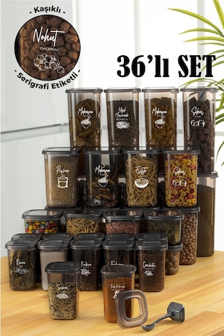 Vienev 36lı Beyaz Sergrfi Etketli Kaşklı Peggy Kare Erzak Bahrt Full Set 8x 1,75, 1,2, 0,55 12x 0,45 Ant Şeffaf