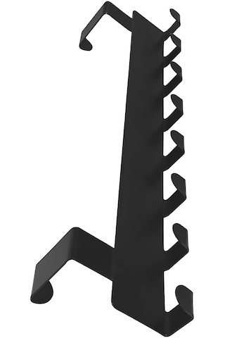 Metal Mat Siyah Kapı Arkası Askılık 8 Kancalı Amerikan Tipi Organizer Askı, Banyo Ve Oda Kapıları İçin Pratik Askılık, Delmeden Montajlı Kapı Arkası Askı Siyah 40cm