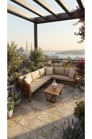 Ahşap Köşe Takımı L Koltuk 180x140 Cm Açık Ceviz