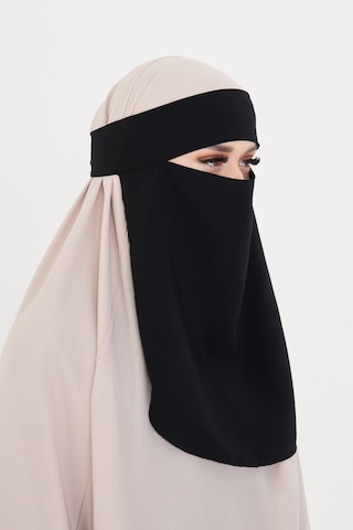 Siyah Tesettür Tek Katlı Peçe Medine İpeği Arkadan Bağlamalı 1026 01 Siyah