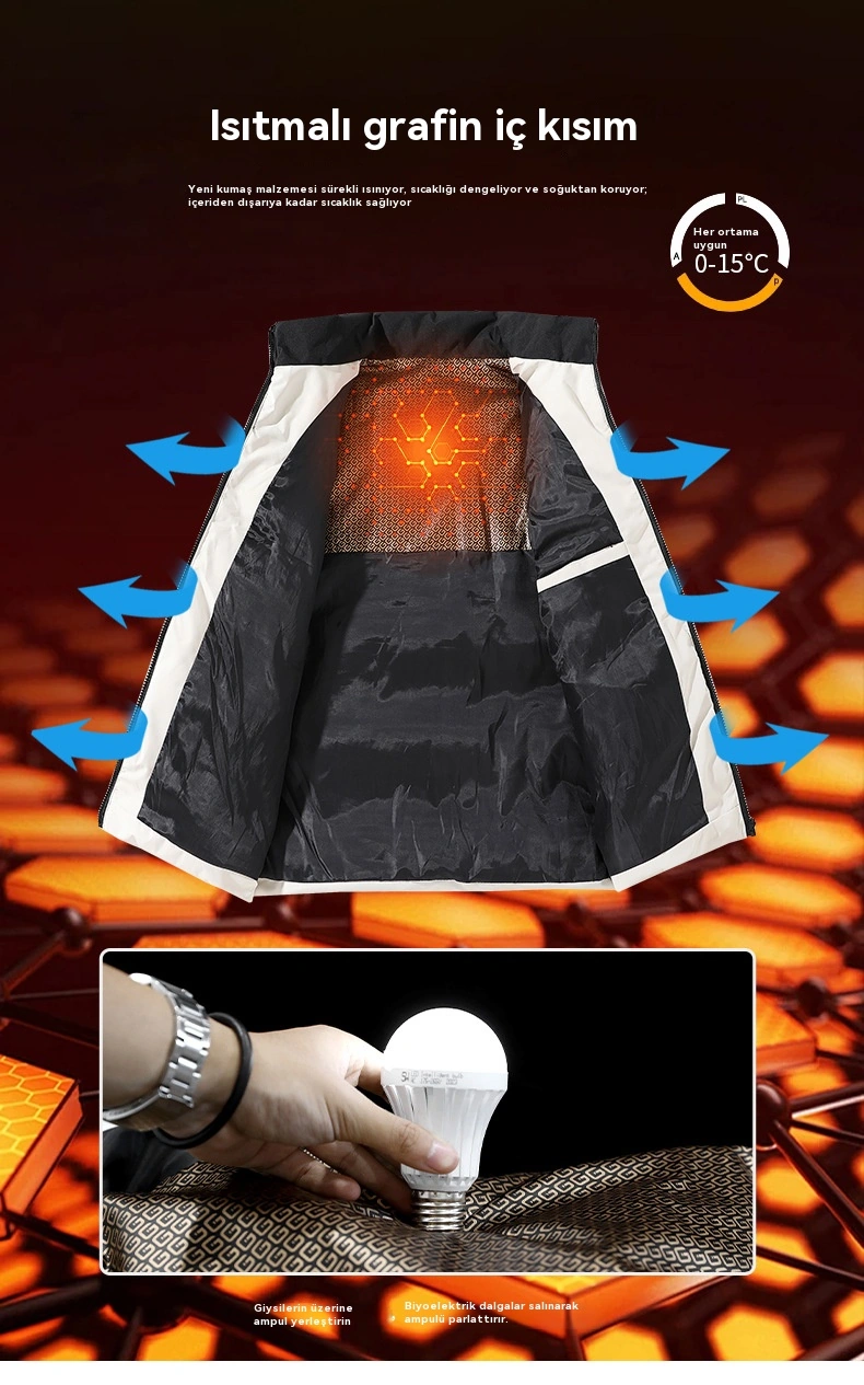 Erkekler İçin Kışlık Sıcak Kalın Rüzgar Geçirmez Şişme Ceket Dik Yaka Pamuklu Ceket Sarı