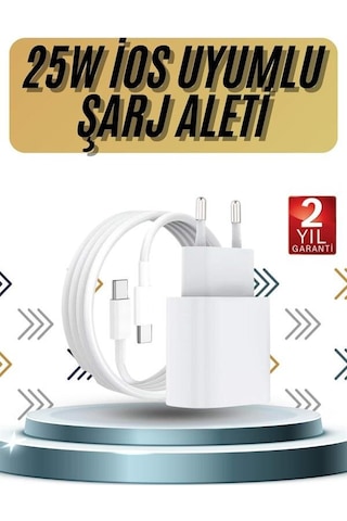15/pro/pro Max 25w İos Hızlı Şarj Aleti Adaptörlü Beyaz 17493298