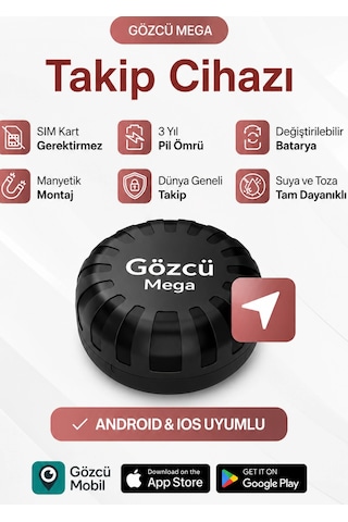 Gözcü Mega Gps  Sım Kartsız, Mıknatıslı, 3 Yıl Pil Ömürlü Küresel