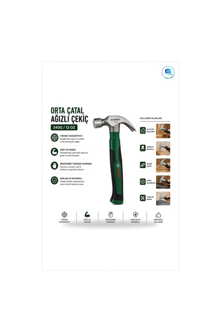 Orta Çatal Çekiç Oz 24 Cm Ergonomik Yumuşak Sap Ağızlı Çelik Kafa