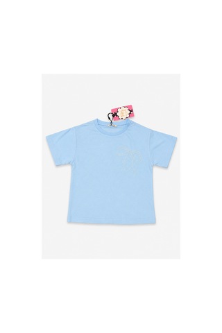 Tuffy Kids Fiyonk Taş Detaylı Kız Çocuk Tişört Açık Mavi 02-mavi