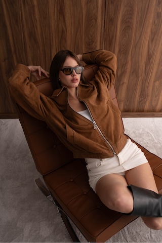 La Garita Ravel Kadın Oversize Süet Bomber Ceket - Taba Kahverengi Kahverengi