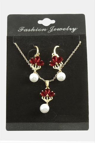 Çiçek - 543 - İnci Zirkon Taşlı - Csmo-tex - Set Kolye-kırmızı Çok renkli