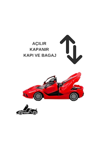 Uzaktan Kumandalı Işıklı Spor Araba - 1:16 Büyük Boy Açılır Kapı Ve Bagajlı Oyuncak Araba Kırmızı Ferrari