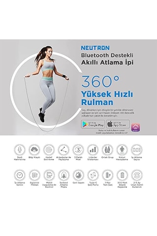 Akıllı Bluetooth Atlama İpi - Egzersiz Atlama, Ayarlanabilir Kablolu Nane Askısız Top Bluetooth Destekli