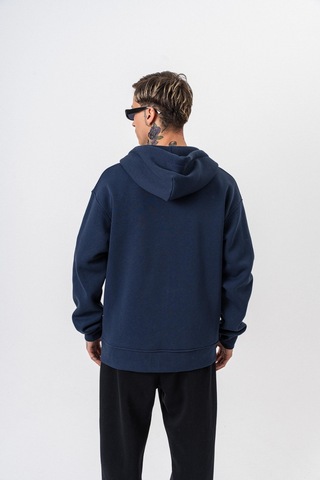 Erkek Respire Yazı Detaylı Kapüşonlu Basic Zip Oversize Hoodie Lacivert