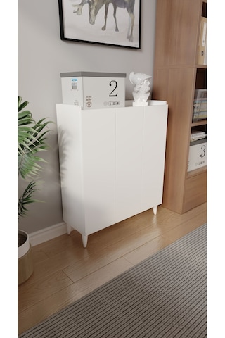 İliana 3 Kapaklı 4 Raflı Çok Amaçlı Dolap, Banyo Dolabı, Mutfak Dolabı Beyaz Beyaz