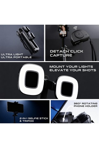 Tr Lph112 Dolgu Işıklı 360 Derece Dönebilen 3in1 Selfie Çubuğu Ve Tripod Siyah Genel