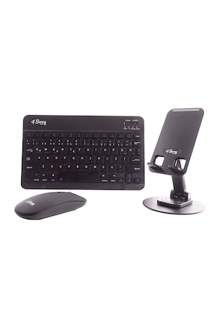 Kablosuz Klavye Mouse & Stand Seti + Telefon Standı Siyah