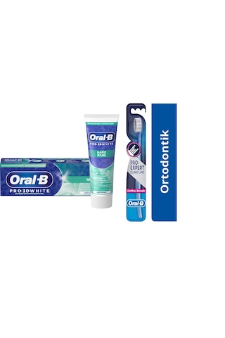 Oral-B 3D White Hafif Nane Diş Macunu 75 ML + Clinic Line Ortodontik 35 Diş Fırçası