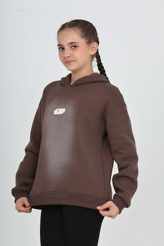 Toontoy Kız Çocuk Taş Dizaynlı Sweatshırt Kahve