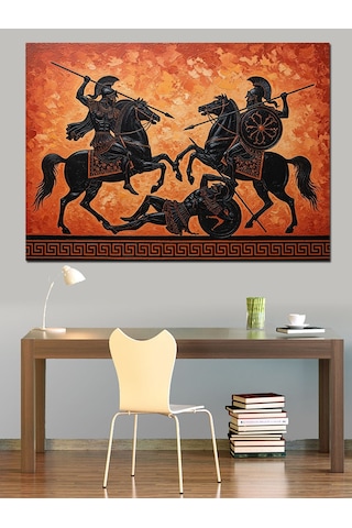 Ortaçağ Atlı Şövalyelerin Savaşı Sanatı Dekoratif Kanvas - Mdf Ahşap Tablo
