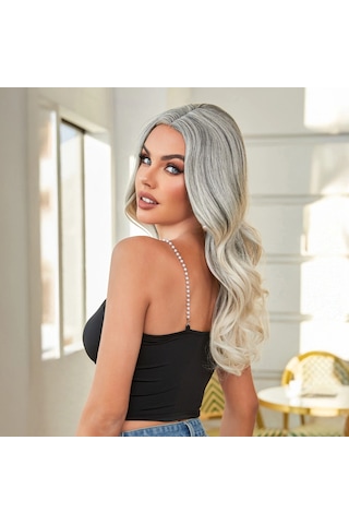 Siyah Beyaz Platin Ombre Ve Röfleli Tül Peruk