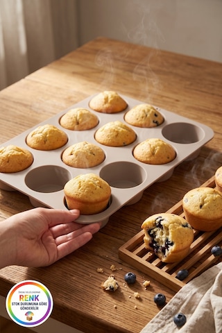 Silikon Muffin Kalıbı 12 Gözlü Kek Cupcake Kalıbı Zahmetsiz Ayrılan Fırın Kalıbı 30,5 Cm Çok Renkli