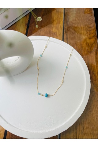 Küp Detay Mavi Boncuklu Çelik Kolye