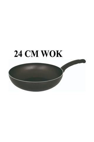 Mehtap Teflon Wok Tava - 24 Cm Cam Kapaklı Siyah