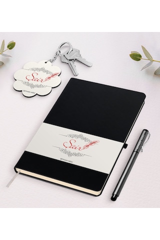 Kişiye Özel Şair Siyah Defter Kalem Ve Anahtarlık Seti