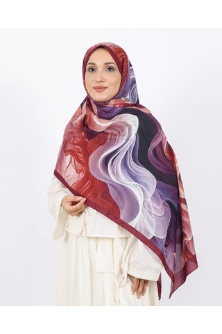 Luissa Bambu Kraş Şal Ebruli Desen Bordo