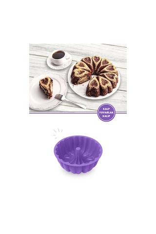 Kalp Desenli Yuvarlak Silikon Kek Kalıbı 23 Cm Lila