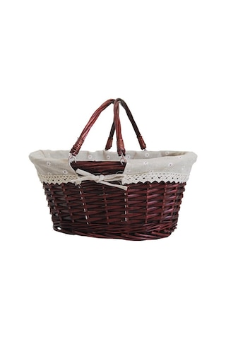 Agoodshop Doğal Hasır Dokuma Sepet, Saplı Ve Keten Pamuklu Kumaş Astarlı Premium Söğüt Sepet, Dekora Naturel