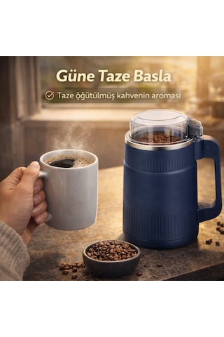 Polham Süper Güçlü Motor 500 Ml Paslanmaz Çelik 8 Bıçaklı Kompakt Baharat, Bakliyat Ve Kahve Öğütücü Mavi