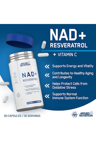 Applied Nutrition Nad+ Trans-resveratrol Cellular Energy Antioxidant Support & Daily Wellness Formula 60 Caps Aromasız