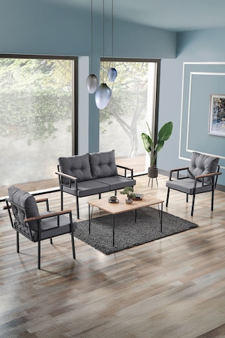 Evdemo Saye Metal Bahçe Balkon Oturma Takımı 2+1+1+orta Sehpa Antrasit Antrasit