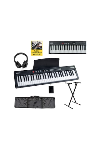 Midex PS-4000BK-PAK Taşınabilir Piyano Tuş Hassasiyetli 61 Tuşlu Bluetooth USB MP3 Midi (Kulaklık Stand Çanta Sustain)