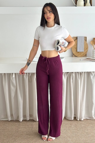 Noa & Noa Kadın Bol Paça Sardonlu Kalın Pantolon Kışa Özel & Konforlu Stil Bordo