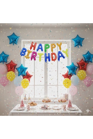 35 Cm Happy Birthday Renkli Harf Folyo Balon Seti - Doğum Günü Parti Dekorasyonu Çok Renkli
